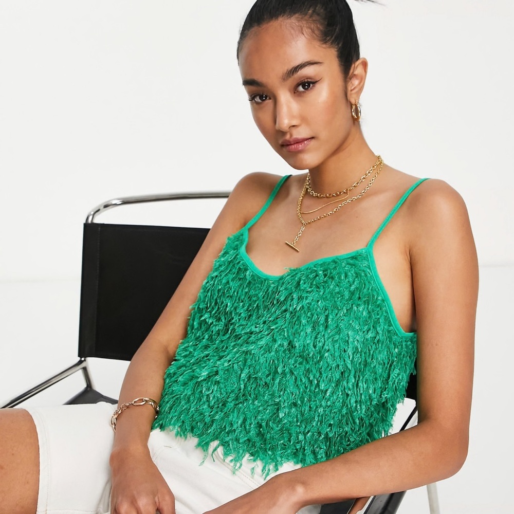 ASOS Vila fluffy crop top in bright green SIZE 4 - Picture 2 of 4